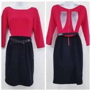 Alice + Olivia Open Back Color Block Sheath Dress with Belt